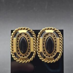 1928 Brand Black Gold Tone Earrings Pierced Post Vintage Jewelry